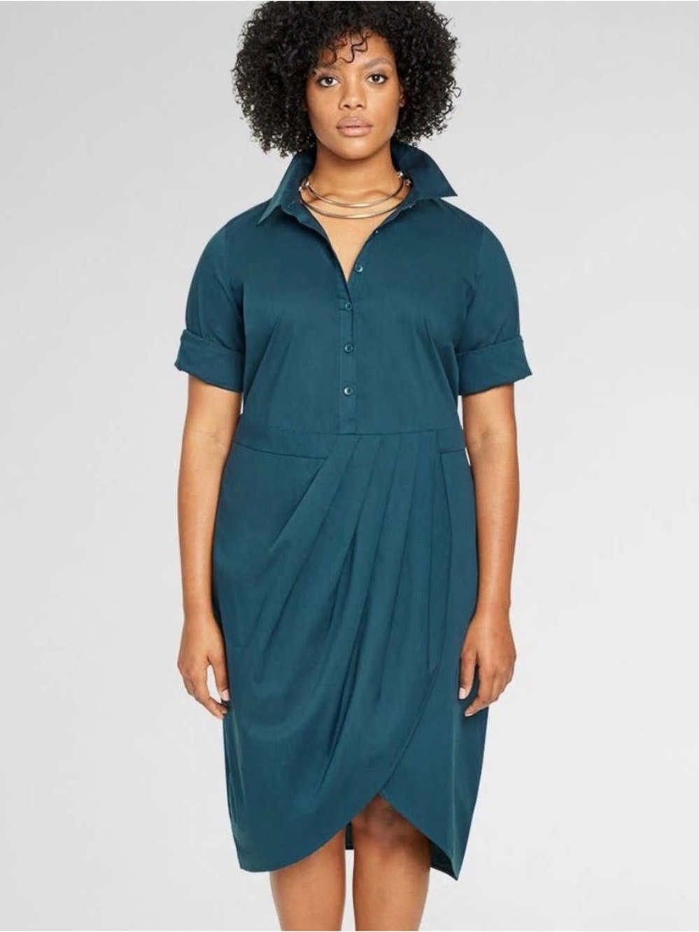 Universal Standard danielle midi pleated shirt dress teal